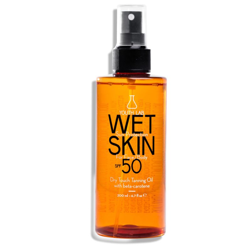 Youth Lab Wet Skin Sun Protection SPF 50: waterproof oily spray for face and body